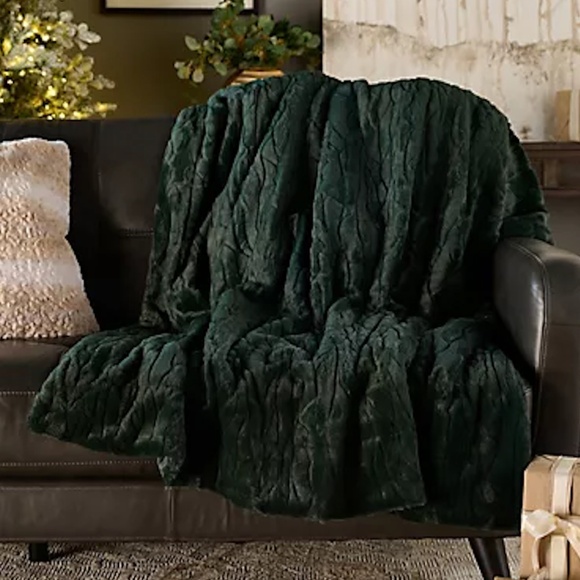Dennis Basso 30th Anniversary Faux Fur Throw Blanket - Emerald - Picture 2 of 5